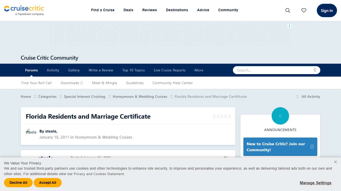 Florida Residents and Marriage Certificate - Honeymoon & Wedding Cruises - Cruise Critic Community