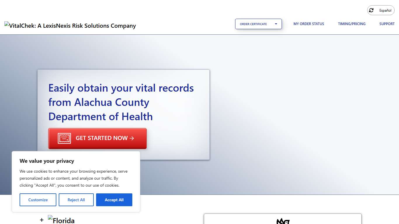 Alachua County Department of Health (FL) | Order Certificates - VitalChek